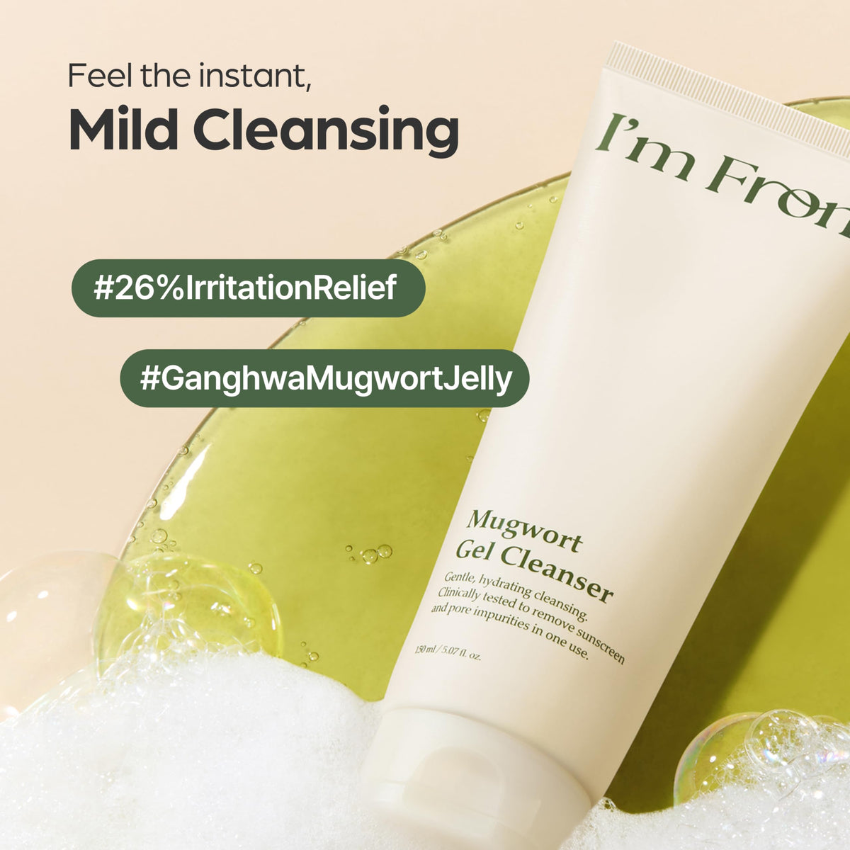 I'm from foam in hand showing gentle lather that cleanses without drying