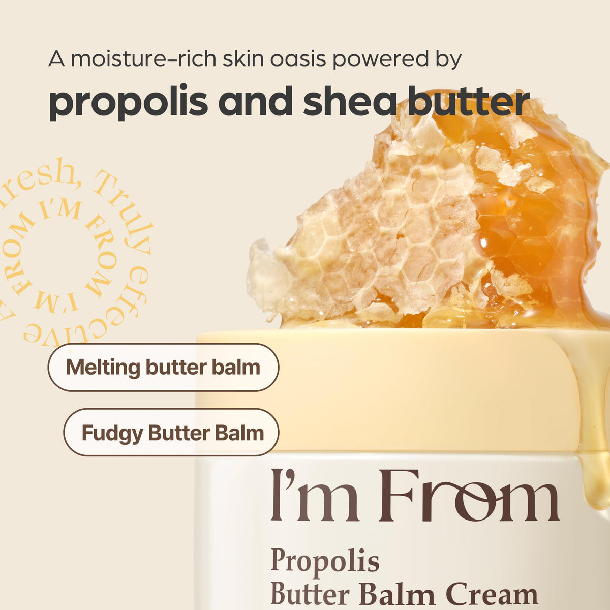 I’m From jar beside pillow in night routine setting showing overnight nourishment benefit