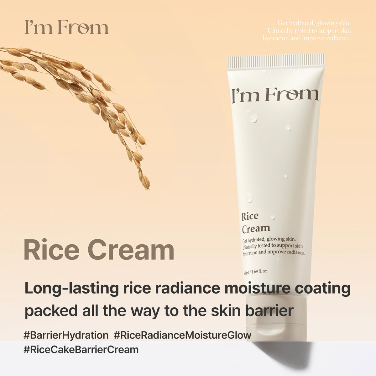 I’m From rice cream with Yeoju rice grains highlighting natural hydration benefit