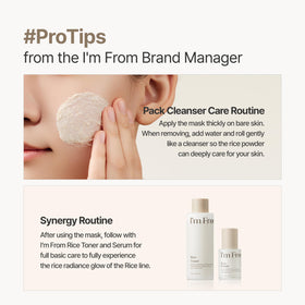 I'm From rice mask staged on bathroom counter suggesting ritual use and dewy results