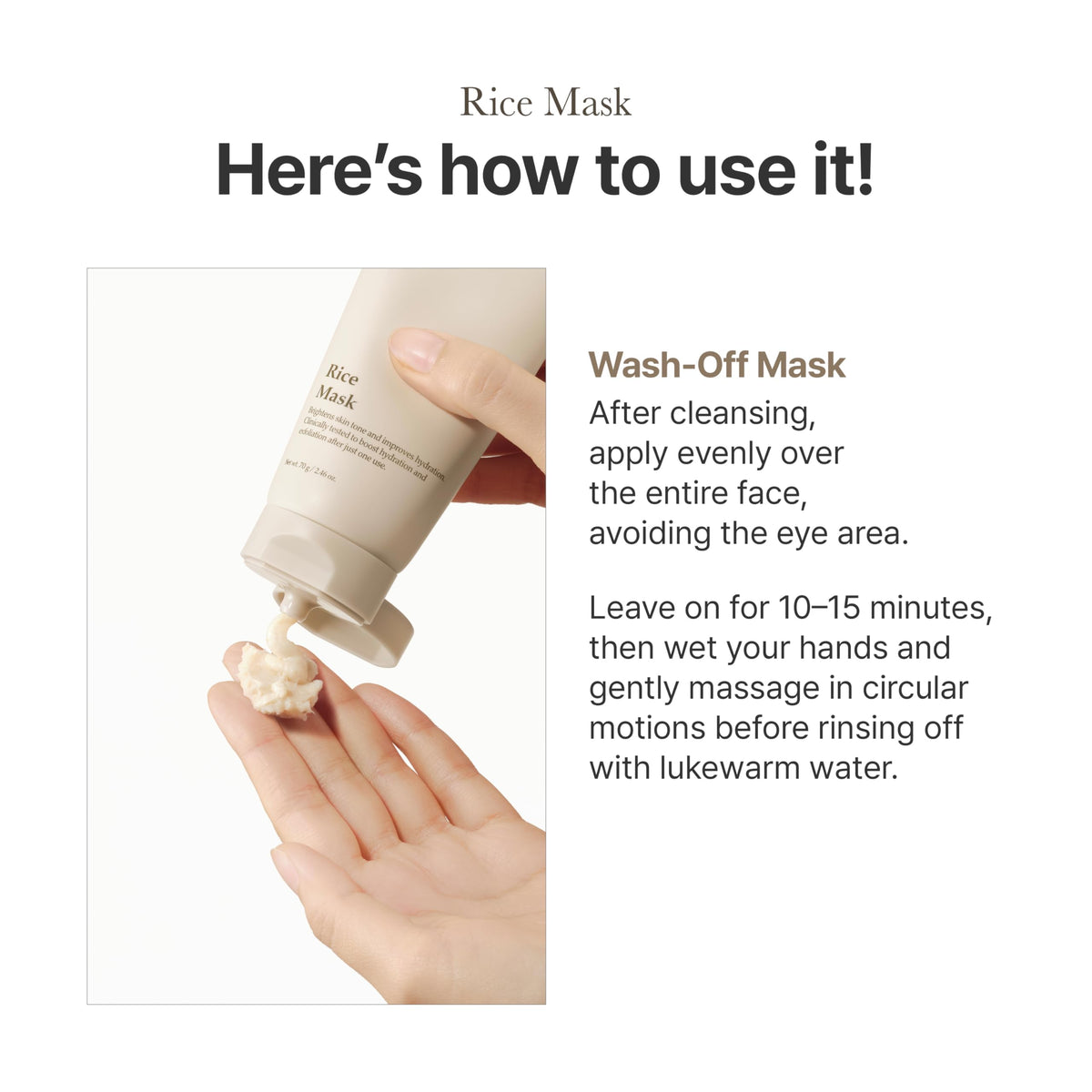 I'm From rice mask held in hand showing 2.37 fl oz scale and travel-friendly convenience