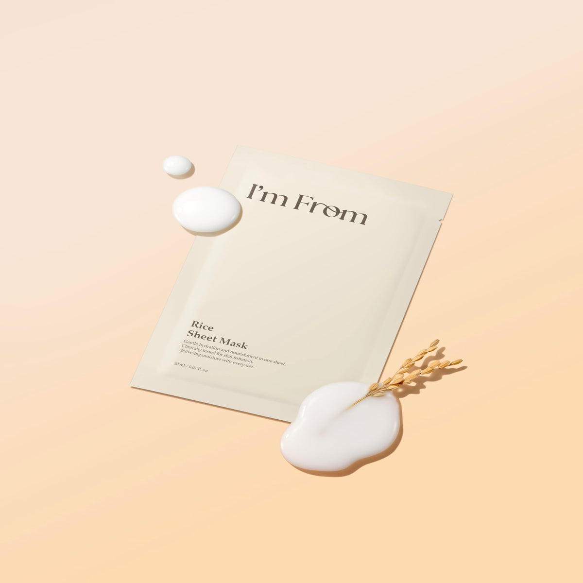 I'm from rice sheet mask beside a 20ml jar to show single-sheet volume and travel convenience