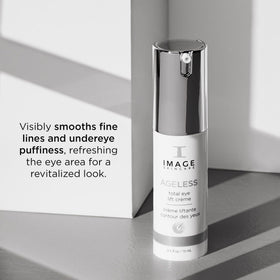 IMAGE Skincare AGELESS ingredient display highlighting glycolic acid and vitamin A benefits