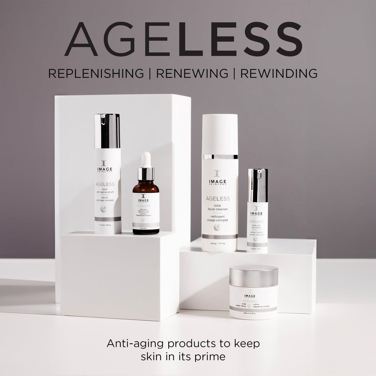 IMAGE Skincare AGELESS on bathroom vanity lifestyle shot conveying daily routine ease