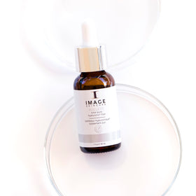 IMAGE Skincare product label detail showing hyaluronic ingredient list benefit