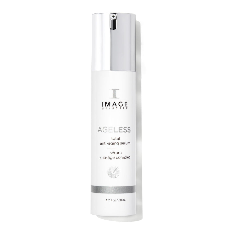 IMAGE Skincare AGELESS Total Serum front bottle showing sleek packaging and product benefit