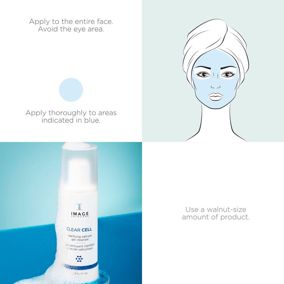 IMAGE Skincare CLEAR CELL pump dispensing foam showing easy one-minute use