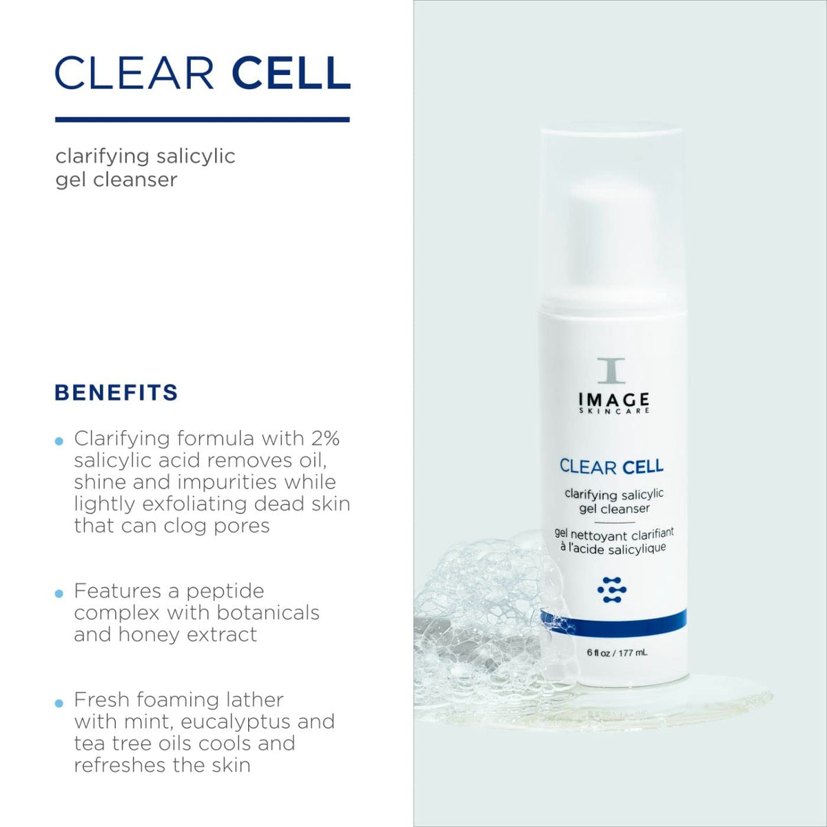 IMAGE Skincare CLEAR CELL gel-to-foam texture close-up demonstrating gentle lather
