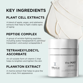 IMAGE Skincare MAX Crème applied on hand illustrating absorbent finish and moisturizing benefit