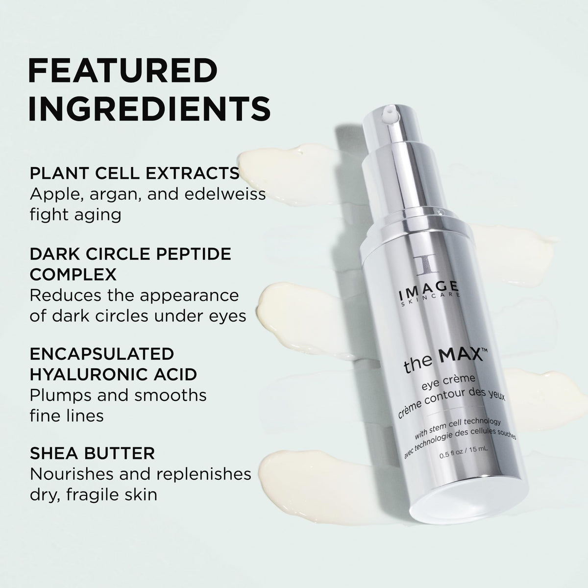 IMAGE Skincare MAX Eye Crème peptides and plant extract visual highlighting active support
