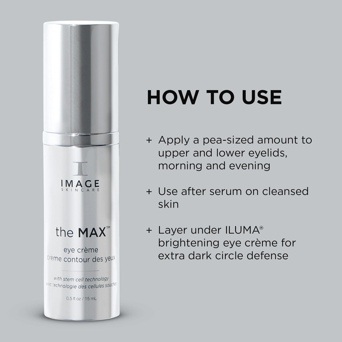 IMAGE Skincare MAX Eye Crème 0.5 oz next to hand to show compact size