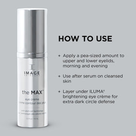 IMAGE Skincare MAX Eye Crème 0.5 oz next to hand to show compact size