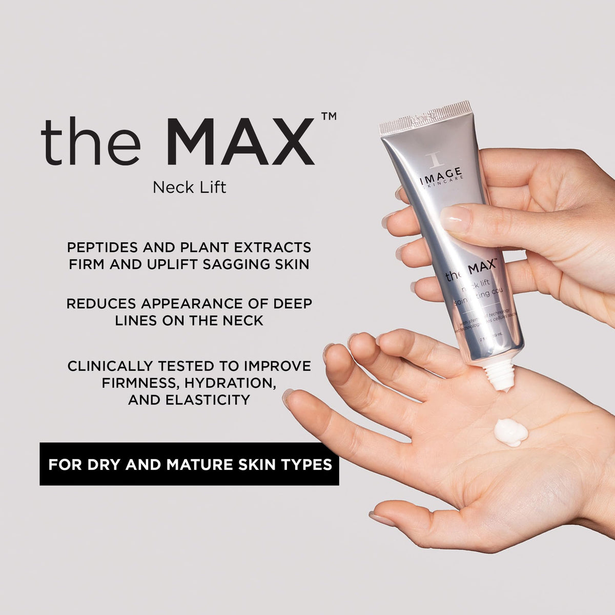 IMAGE Skincare MAX Neck Lift open jar texture showing rich peptide cream