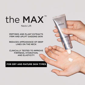 IMAGE Skincare MAX Neck Lift open jar texture showing rich peptide cream