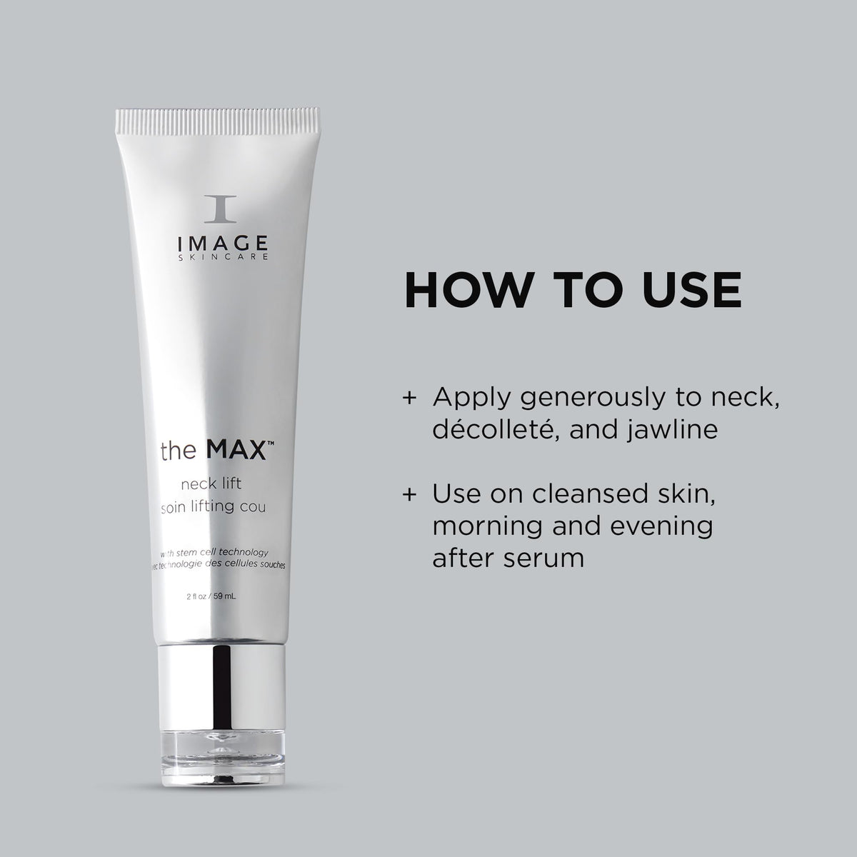 IMAGE Skincare MAX Neck Lift shown in hand to indicate 2 fl oz size