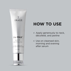IMAGE Skincare MAX Neck Lift shown in hand to indicate 2 fl oz size