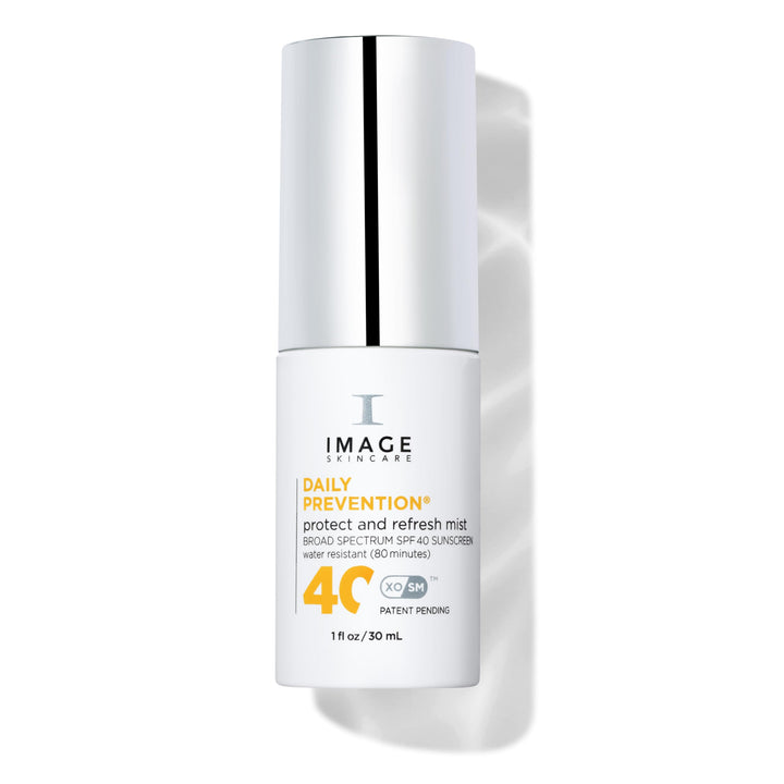 IMAGE Skincare front packaging showing travel-size SPF 40 mist and readable label for convenience