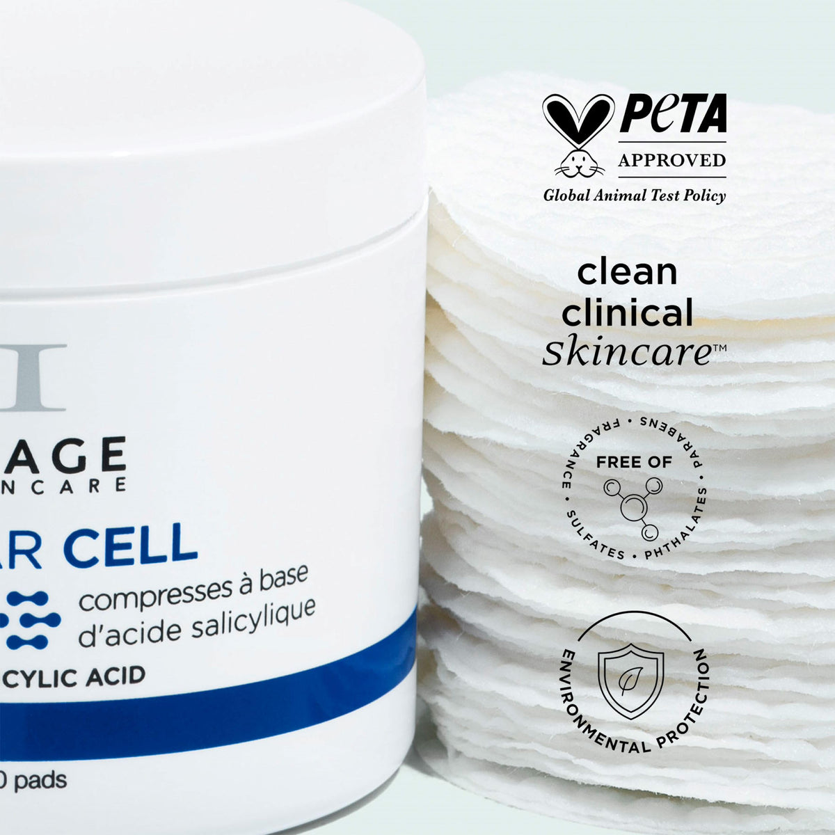 Stack of opened IMAGE Skincare pads demonstrating single-use hygiene