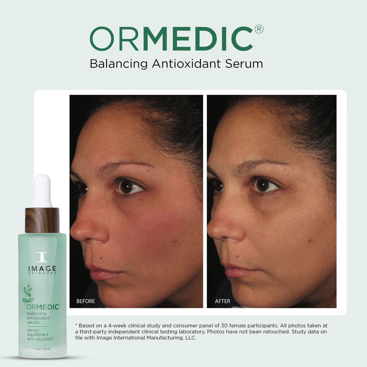IMAGE Skincare ORMEDIC organic aloe vera gel beside bottle, conveys soothing hydration benefit