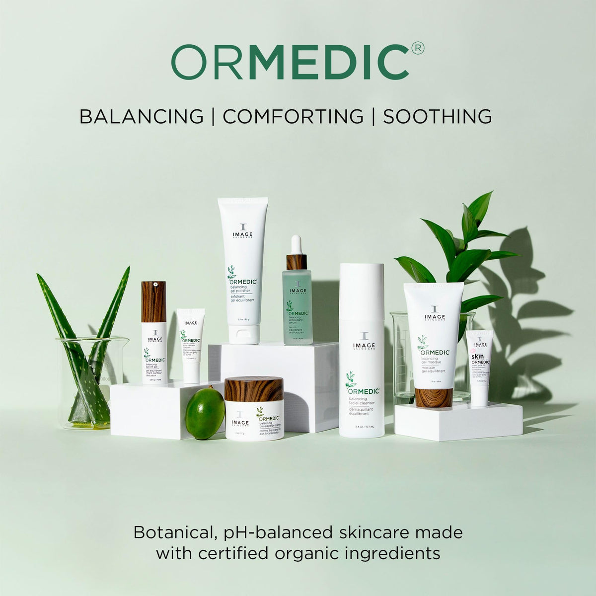 IMAGE Skincare ORMEDIC on bathroom vanity staged with towels, shows easy everyday routine benefit