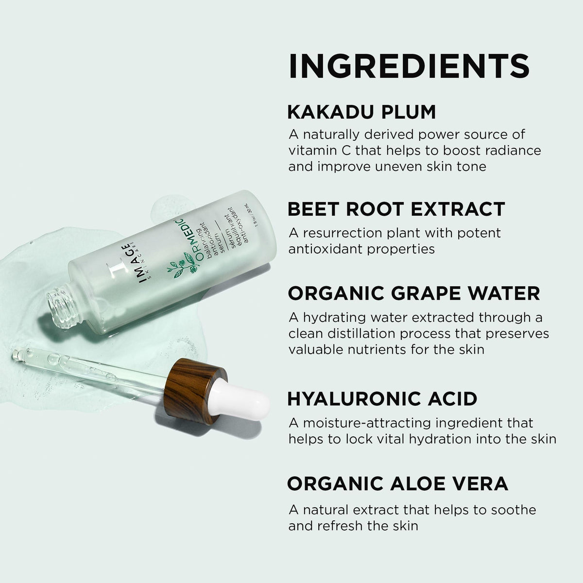IMAGE Skincare ORMEDIC bottle in hand for scale, demonstrates travel-friendly one-ounce benefit