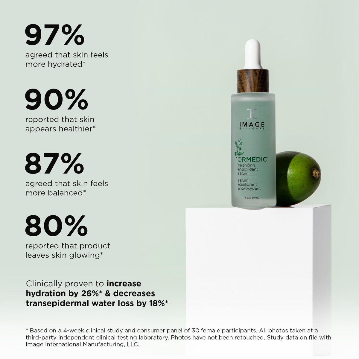 IMAGE Skincare ORMEDIC kakadu plum pictured with bottle, emphasizes vitamin C antioxidant benefit