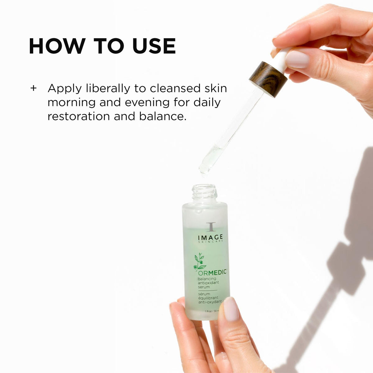 IMAGE Skincare ORMEDIC label close-up on pump and cap, highlights certified organic ingredient benefit