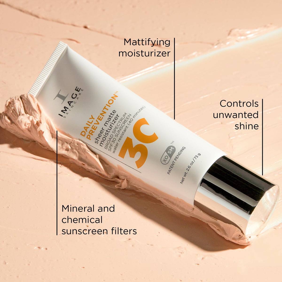 Hand applying IMAGE Skincare Sheer Matte Moisturizer to face for quick daily protection