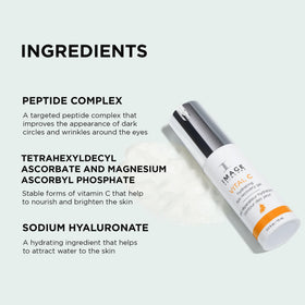 IMAGE Skincare model applying Vital C Eye Gel under eye demonstrating soothing effect