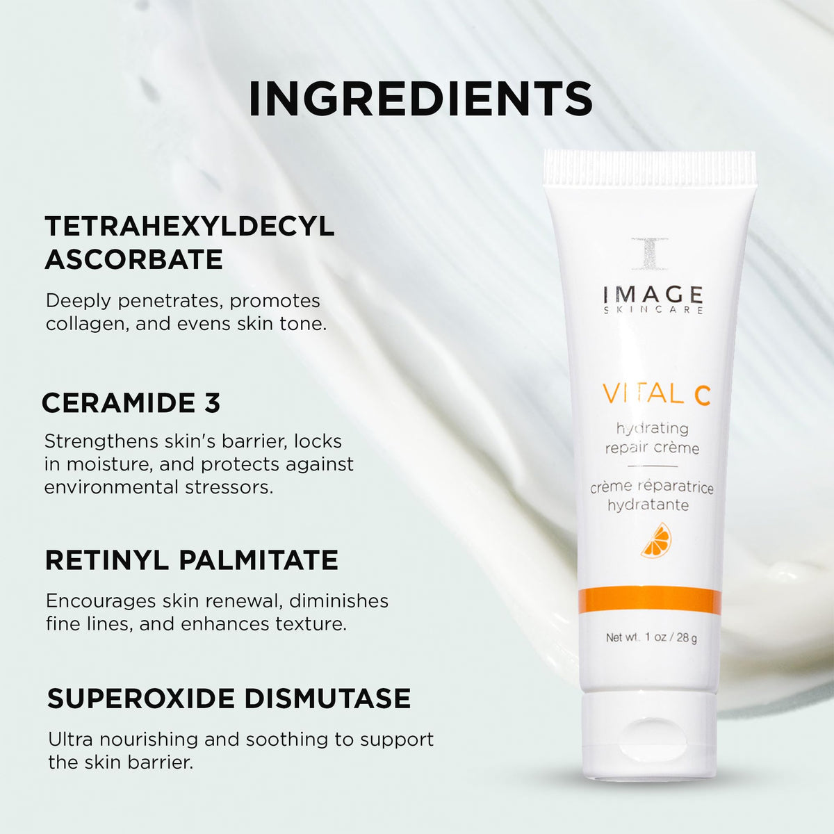 IMAGE Skincare VITAL C cream applied on hand illustrating immediate moisturized feel