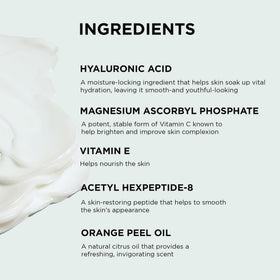 IMAGE Skincare ingredients flatlay showing vitamin C and hyaluronic support