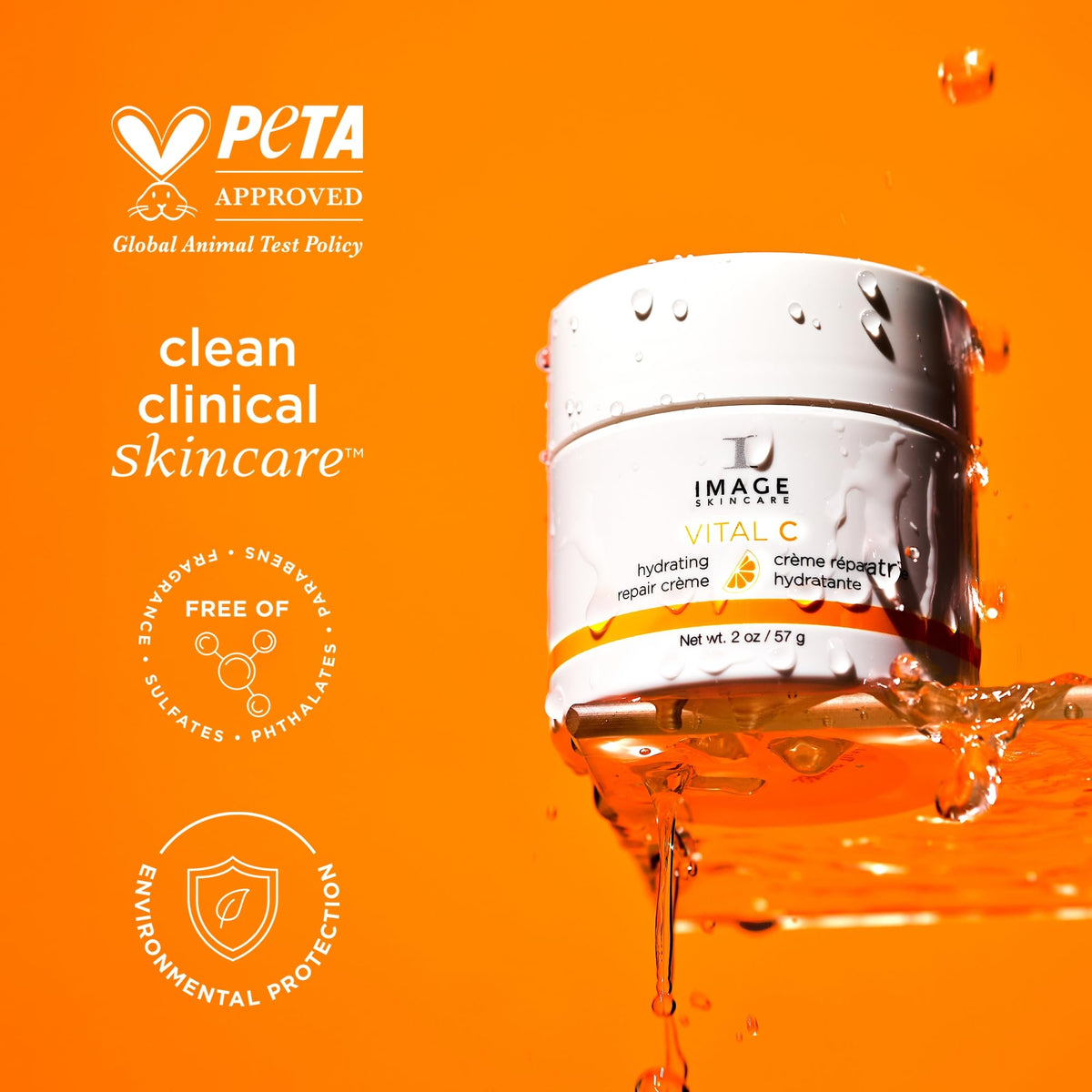IMAGE Skincare jar with fresh oranges for lifestyle image highlighting brightening benefit