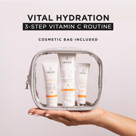 IMAGE Skincare vital c trio styled on bathroom counter suggesting daily routine