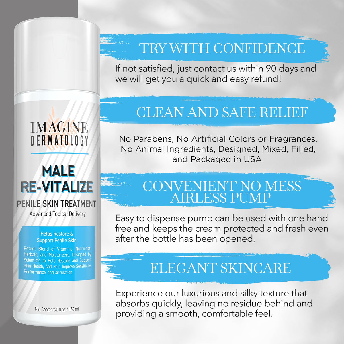 Imagine Dermatology close-up label text showing vegan and made in USA