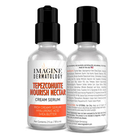 Imagine Dermatology texture close-up of cream-serum showing lightweight absorbency benefit