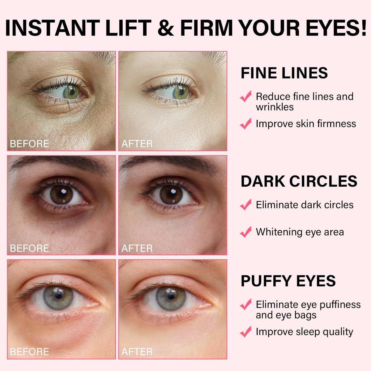 iMethod patch applied under eye demonstrating instant soothing effect