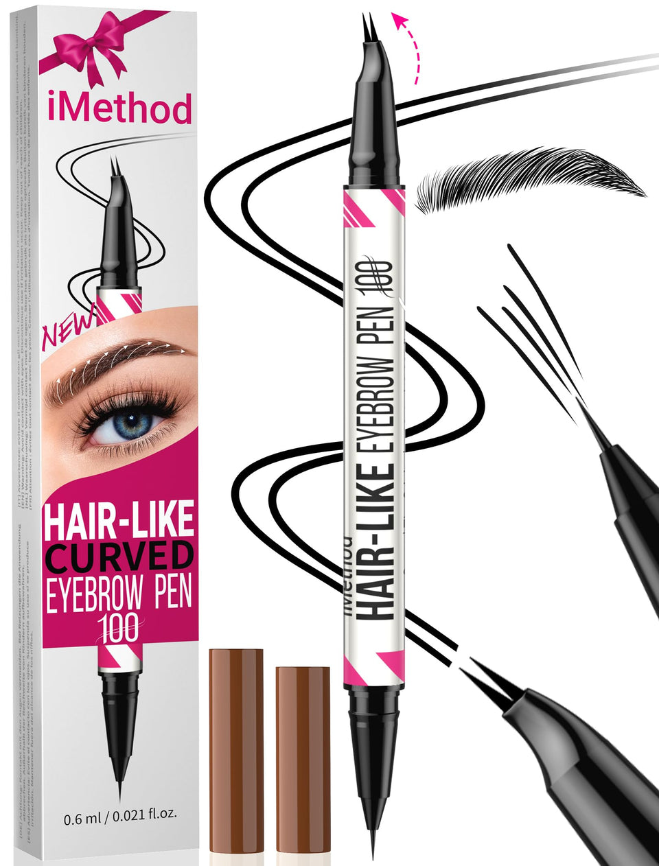 iMethod curved eyebrow pen front view showing packaging and precise design benefits