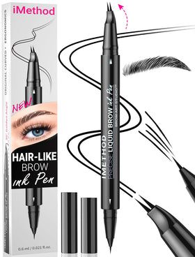 iMethod curved eyebrow pen front view showing sleek dual-ended design and portability