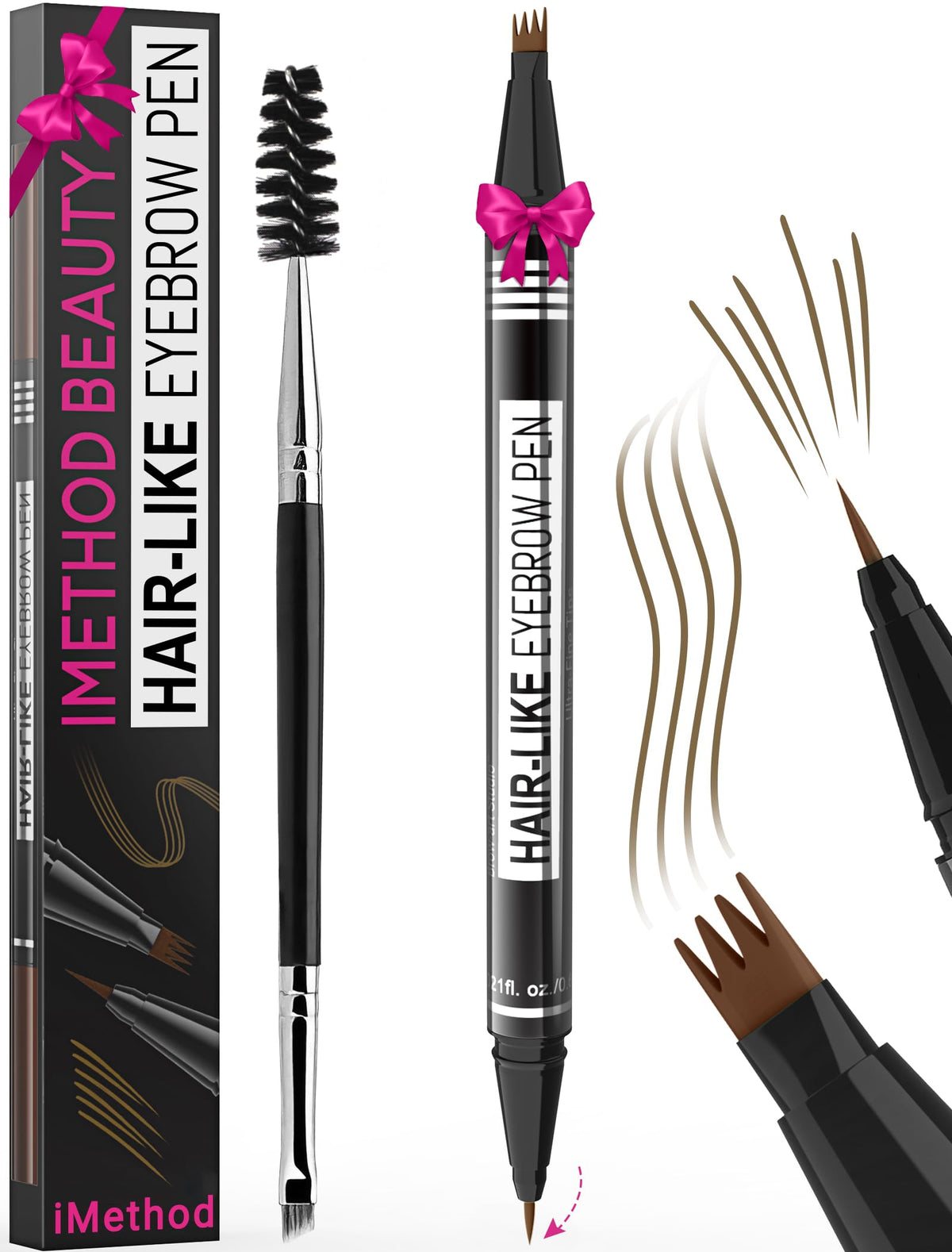 iMethod eyebrow pen front packaging showing compact 2-in-1 tool and shade