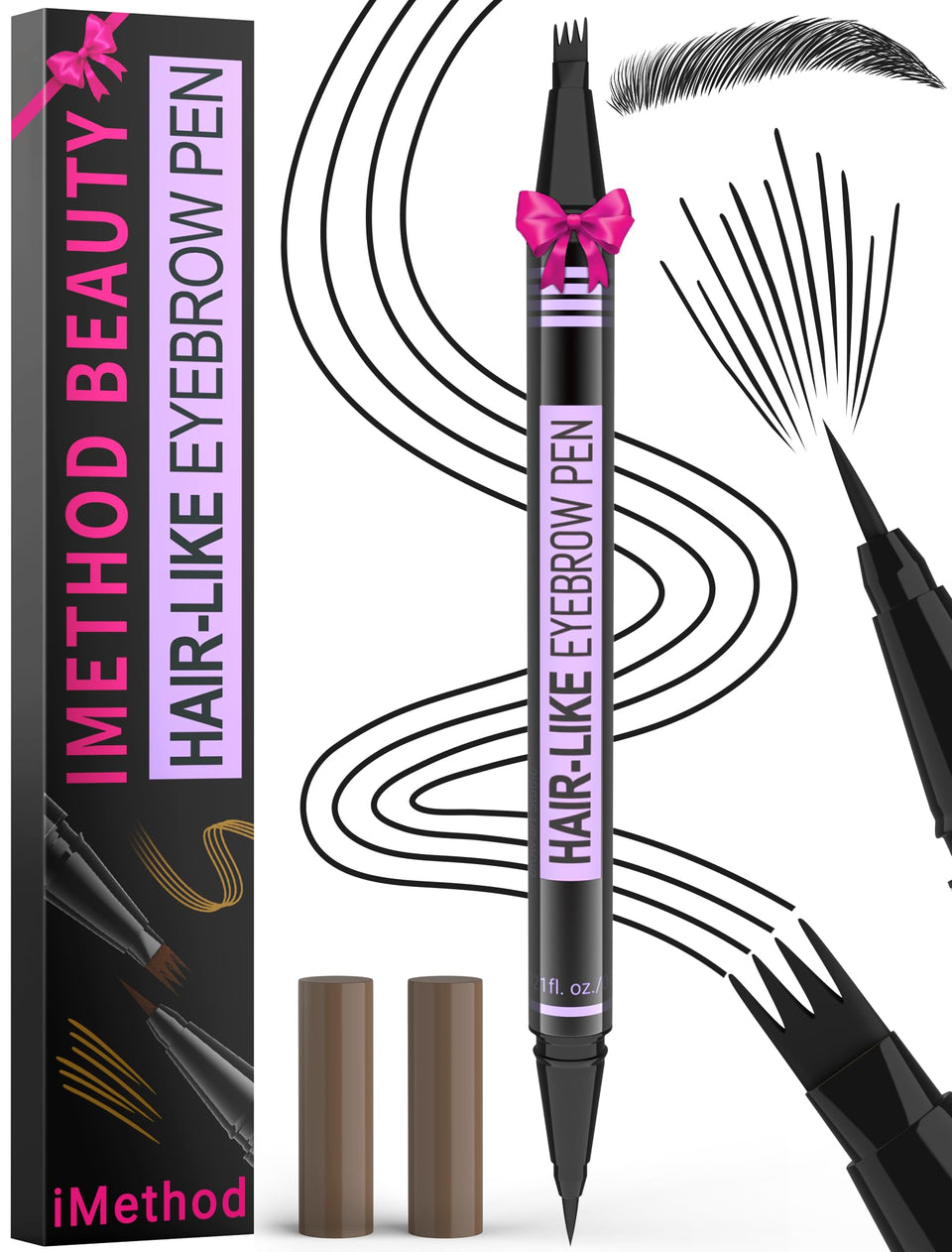 iMethod eyebrow pen front packaging showing sleek design and black shade benefit
