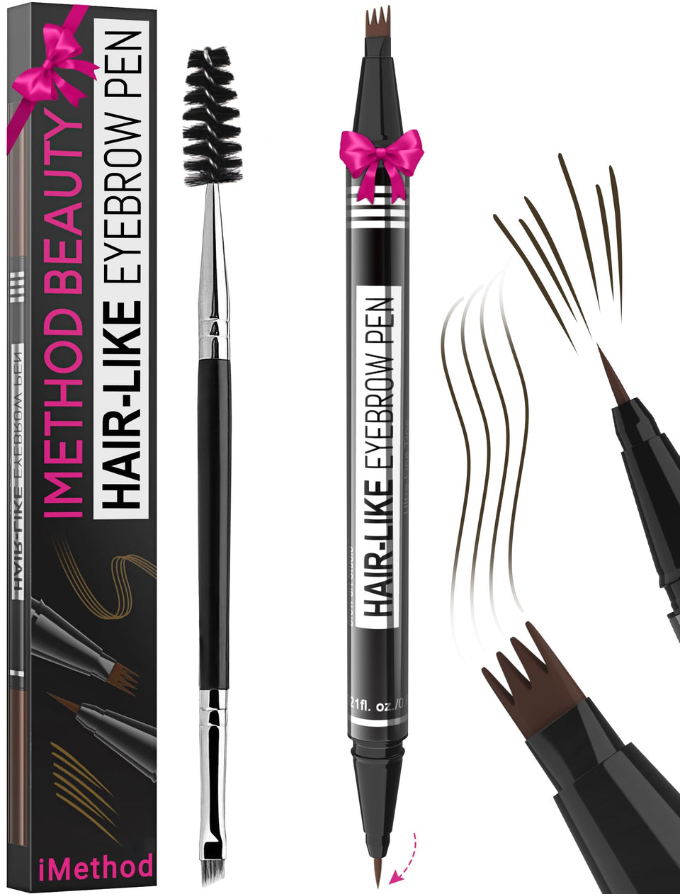 iMethod eyebrow pen front packaging showing product and shade benefits