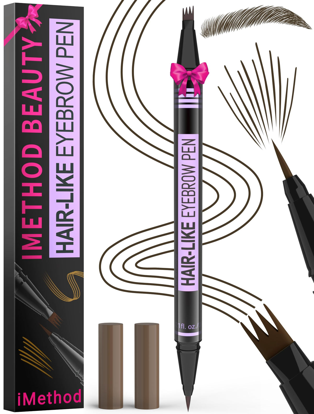 iMethod eyebrow pen front view showing compact design and color benefits