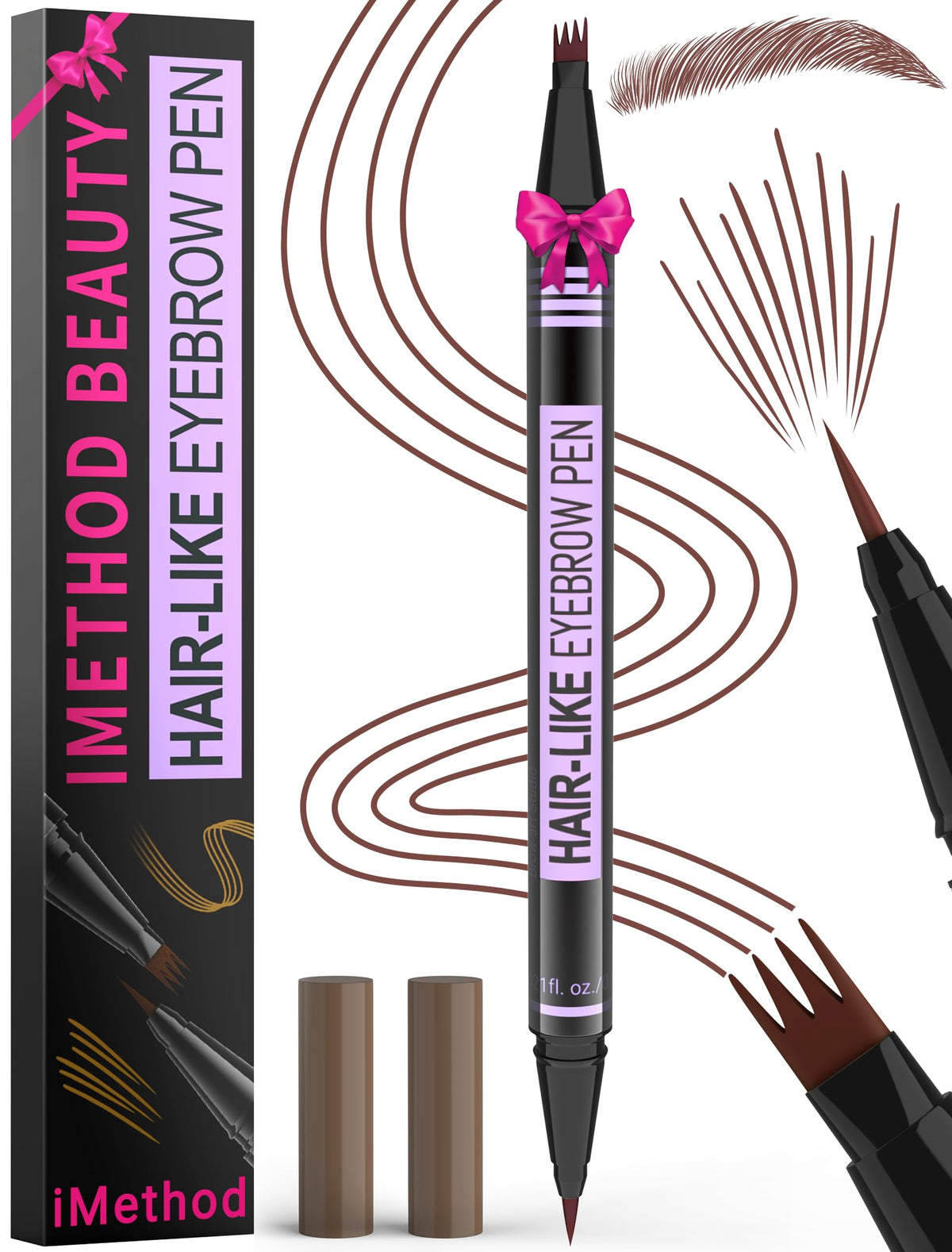 iMethod eyebrow pen front view showing compact design and easy handling benefit