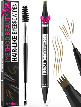 iMethod eyebrow pen front view showing packaging and included spoolie for polished brows