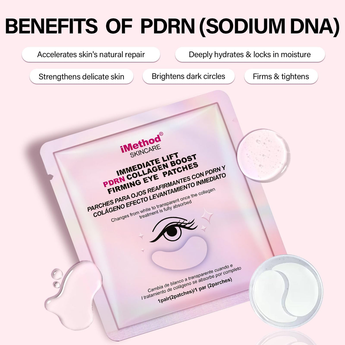 iMethod ingredient bottles highlighting PDRN and peptides benefits