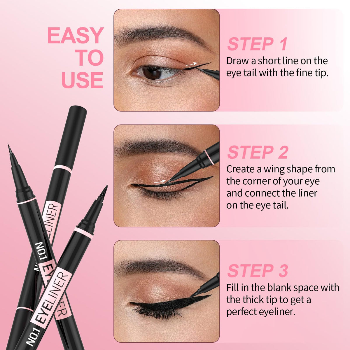 iMethod finished eye makeup look showcasing defined matte eyeliner