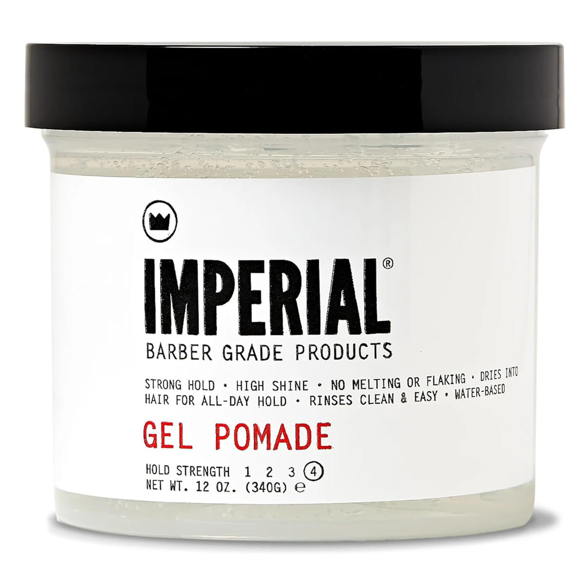 Imperial Barber Grade jar front view showing packaging and strong hold benefit