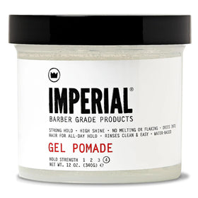 Imperial Barber Grade jar front view showing packaging and strong hold benefit