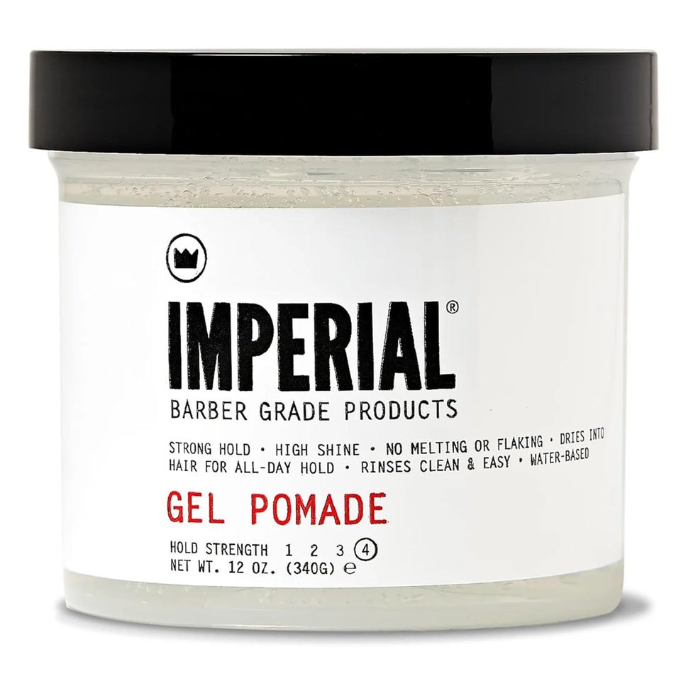 Imperial Barber Grade jar front view showing packaging and strong hold benefit