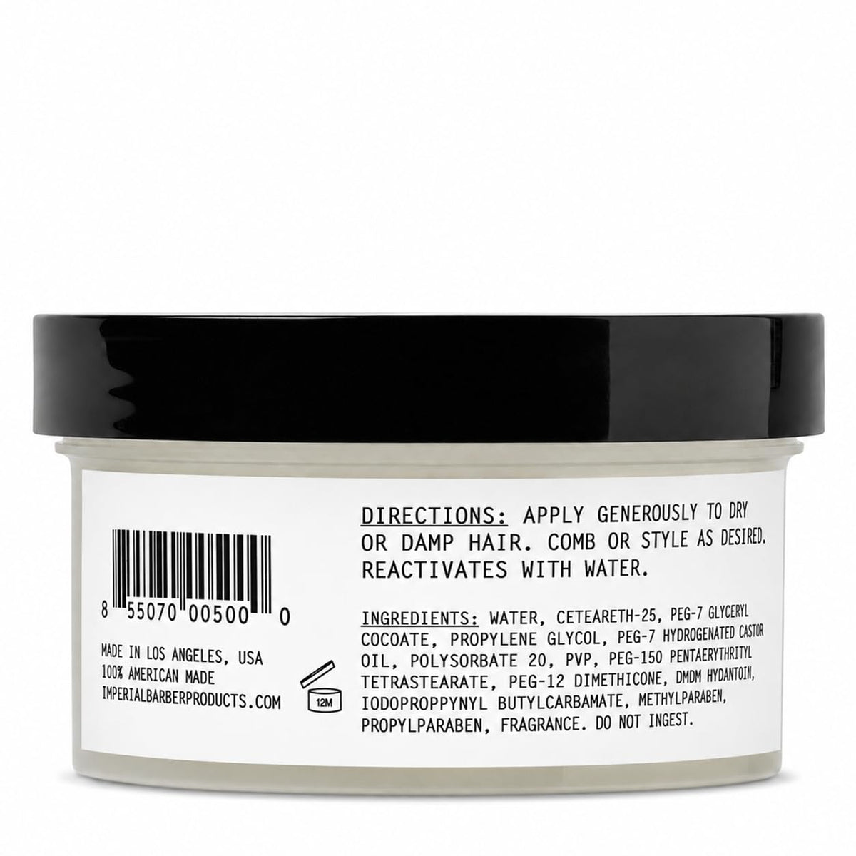Imperial Barber Grade Products open jar revealing pomade texture for even application